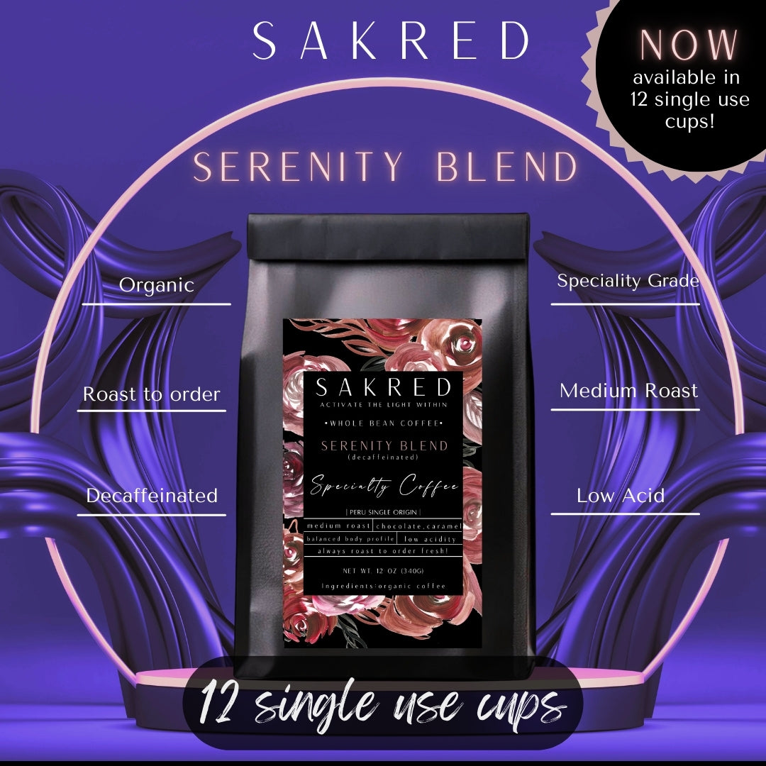 SERENITY BLEND - 12 SINGLE CUP ORGANIC DRIP GROUND DECAFFEINATED SINGLE ORIGIN LOW ACIDITY PERUVIAN COFFEE