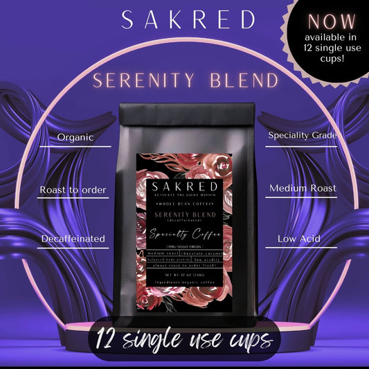 SERENITY BLEND - 12 SINGLE CUP ORGANIC DRIP GROUND DECAFFEINATED SINGLE ORIGIN LOW ACIDITY PERUVIAN COFFEE